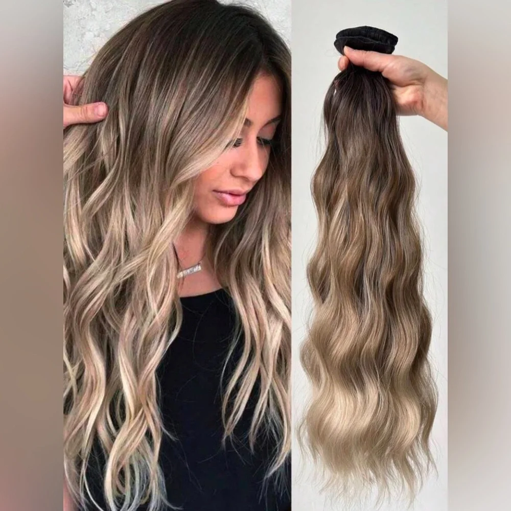 22 In Ashy light Brown Balayage Clip in hair Extensions - Human hair blend